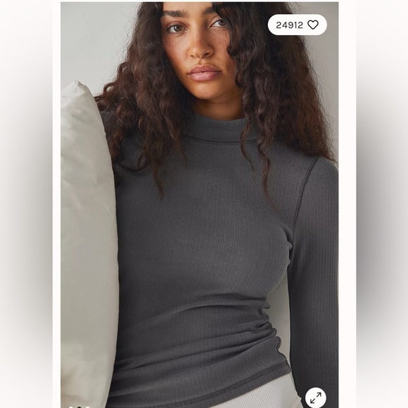 FREE PEOPLE BASIC THE RICKIE RIBBED LONG SLEEVE TEE MOCK NECK SIZE XS NWT - Picture 2 of 4